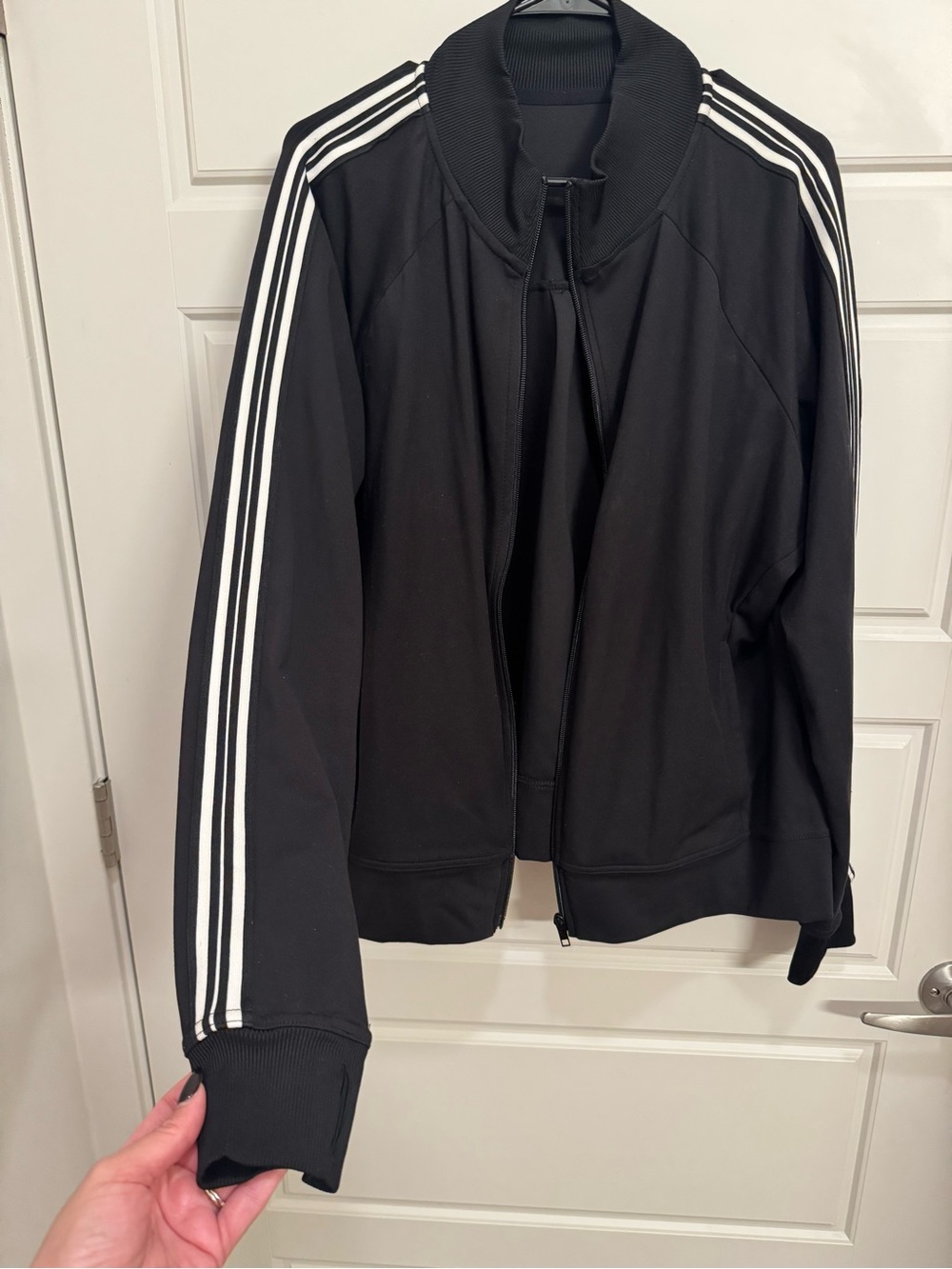 Black Women’s Track Jacket with White Stripes